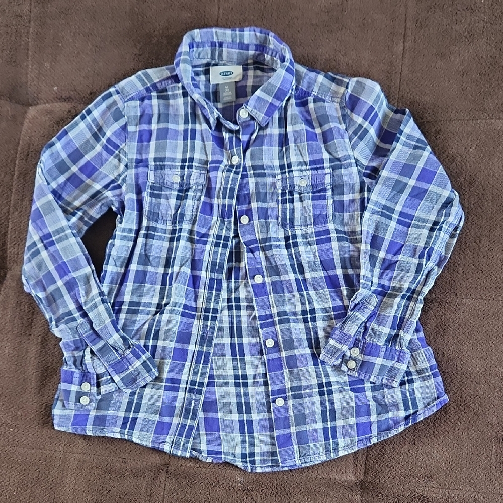 Old Navy Kids Plaid Button-Down Shirt - Blue and White